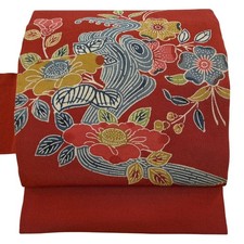 Vintage Red Silk Nagoya Obi, Excellent Condition, Casual Kimono Accessory