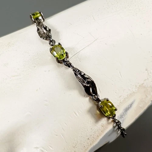 Handmade Natural Peridot Bracelet 925 Sterling Silver 7.5"/BR13544 - Image 2 of 4