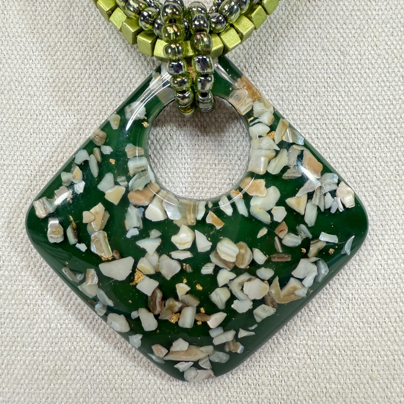 Green Multi Strand Beaded Statement Necklace Larg… - image 2