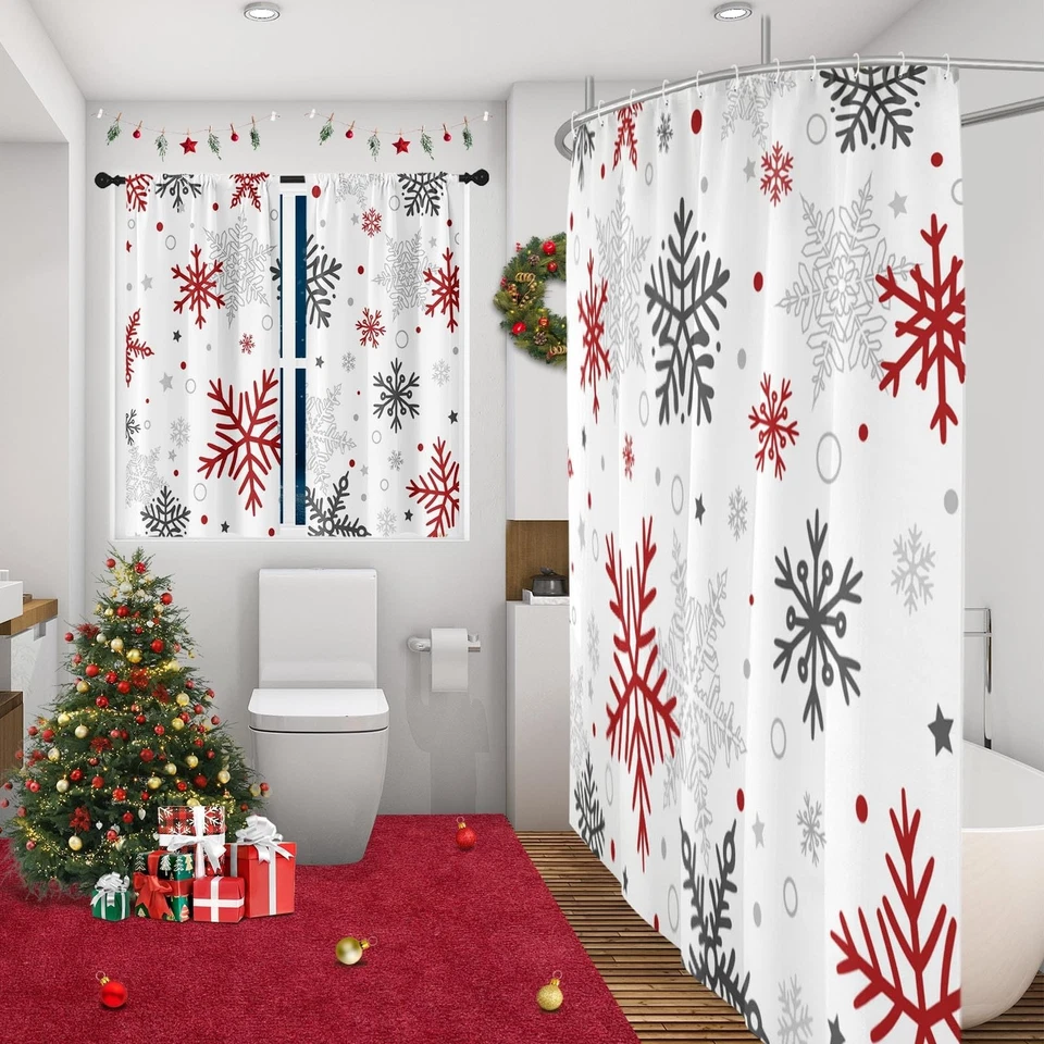 Christmas Snowflakes Shower Curtain with Matching Window Curtains Set, Pristi... - Image 4 of 4