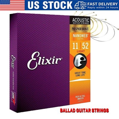 Elixir Phosphor Bronze Nanoweb  Custom Light 11-52 Acoustic Guitar Strings TL