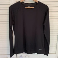 Patagonia Performance Baselayer Capilene Womens L Black Crew Neck Made In USA