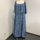 Bloomchic Maxi Dress Women's 26 Blue Floral Print 3/4 Sleeve 55" Long