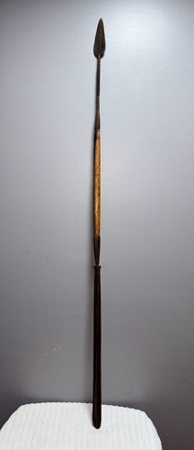 Antique African Lion/War Spear-61”-Twisted Iron/Steel