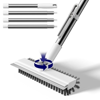 Small Floor Scrub Brush with Length Adjustable Long Handle, 3 in 1 Heavy-Duty...