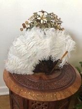 Victorian Edwardian Small White Ostrich Feather Fan With Faux Tortoise Handle