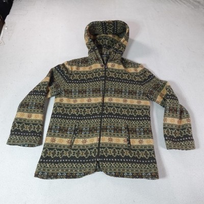 Sandro Jacket Womens Small Green Fair Isle Fleece Hooded Full Zip Knit Pockets