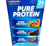 Pure Protein Variety Pack 25 Bars Chocolate, Chocolate Chip & Peanut EXP 10/2026