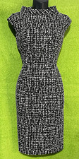 Nine West Women’s 6 Black White Tweed Sheath Dress Round Neck Cap Sleeve Zip