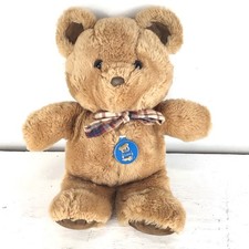 vintage Dakin Teddy Bear Stuffy Plaid Ribbon 1982 Very Nice