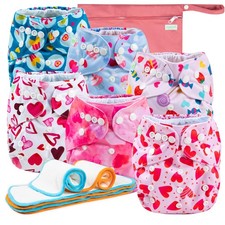 Cloth Diapers 6 Pack with 6 Inserts  1 Wet Bag, Washable Cloth Diapers for B...