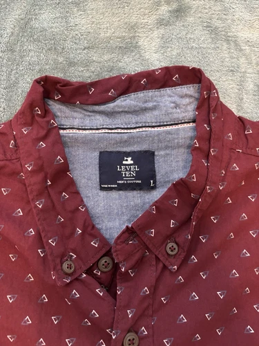 Level Ten Short Sleeve Mens Button Up Shirt Burgandy Size Large