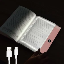 Pink Rechargeable Clear LED Flat Book Light with 3 Colors, Timer, Dimmable