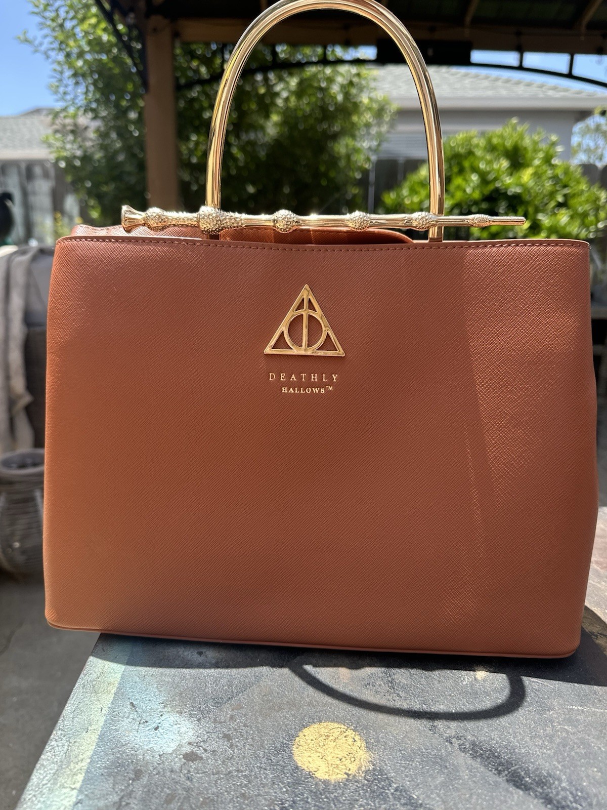 Loungefly Harry Potter Deathly Hallows Elder Wand Cognac Structure Handbag image 2