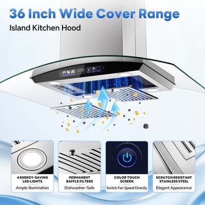36'' Ceiling Mount Kitchen Hood JOEAONZ 700CFM Ducted Ductless Convertible LED