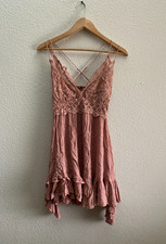 Free People One Adella Lace Strappy Dress Rose MSRP $88 Medium Boho Hippie