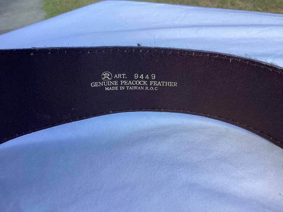 Vintage Art Genuine Leather Peacock Feather Adjustable Belt 34.5” - Image 3 of 4