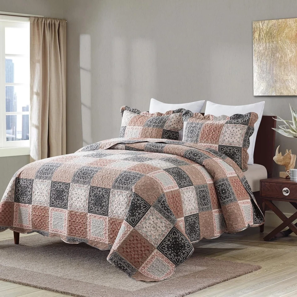 Juego de edredón Country Rustic King Size - Colcha de microfibra de 3 piezas para cualquier temporada Foto 4 de 4