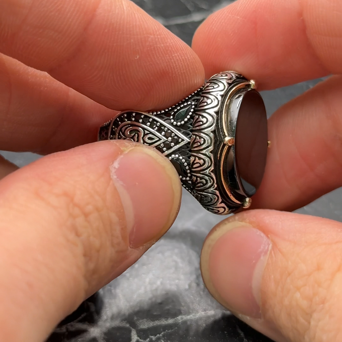 Statement Men's Black Onyx Ring Solid 925 Sterling Silver Ottoman