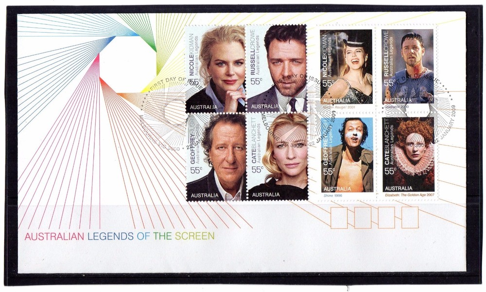 2009 Australia Legends of the Screen 4-Block FDC Mint Condition  
