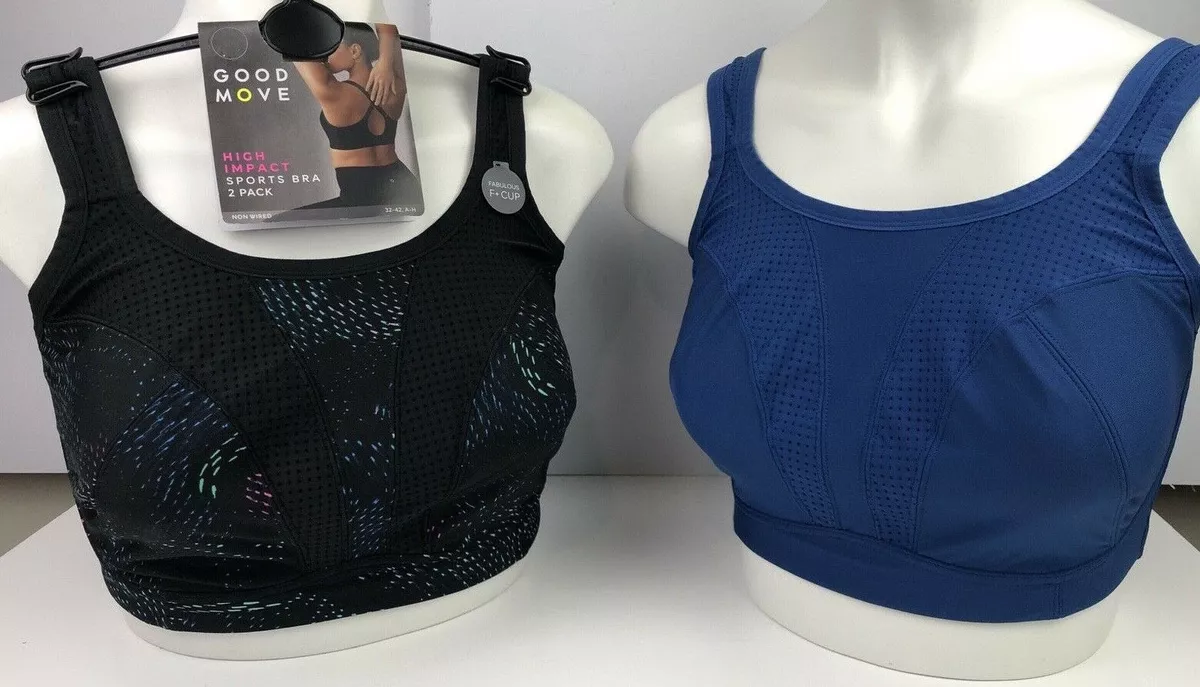 M&S 2 Pack Non Wired High Impact Sports Bras Various Sizes BLUE