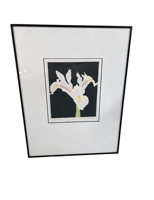 15.25'' x 12'' Framed Carlie Hamilton White Iris Serigraph Signed & Numbered 31/35