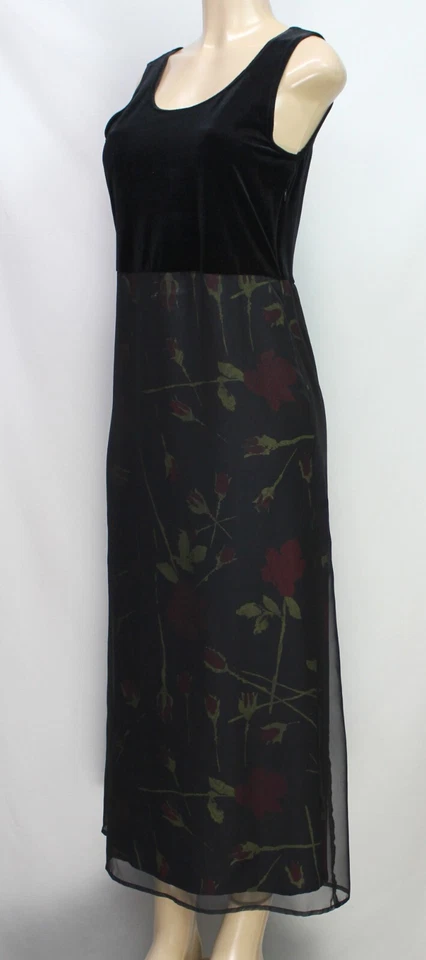 Vestido Vintage Carol Anderson California Sin Mangas Floral Terciopelo Negro Talla S Foto 4 de 4
