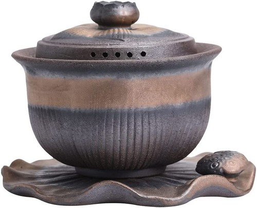 4.6" Chinese Retro Coarse Pottery Gaiwan Tea Cup Handmade Tureen Tea Bowl TeaSet - Picture 2 of 6