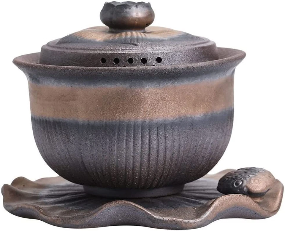 Juego de té de cerámica gruesa retro china de 4,6" Gaiwan hecha a mano puré tazón de té Foto 2 de 4