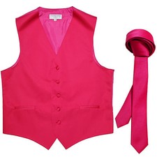 New Men's Formal Tuxedo Vest Waistcoat 1.5" skinny Necktie hot pink wedding