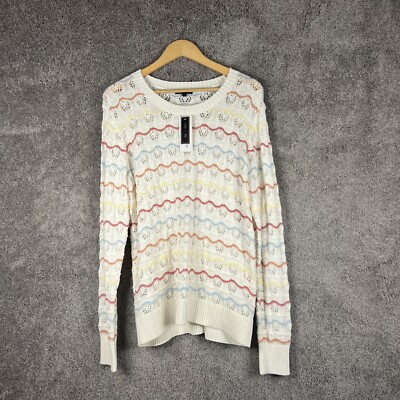 Stitch Fix Lety & Me Sweater Womens XL Ivory Stripe Open Knit Long Sleeve Flawed