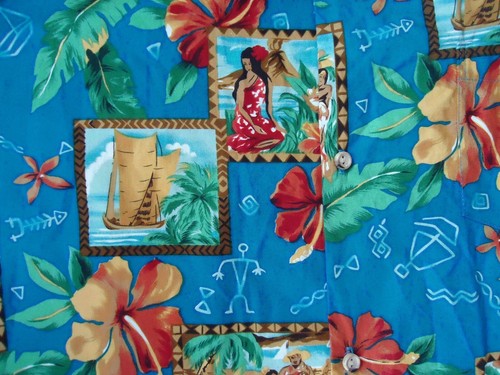RJC Button Front Short Sleeve Hawaiian Shirt 100% Cotton Made in Hawaii Blue XL - Picture 2 of 5