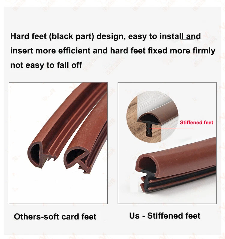 Sellos de puerta de madera tiras de sellado marco de goma junta protectora excluidor de corrientes de aire Foto 4 de 4