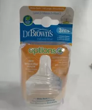 Dr Brown's Options+ Wide Neck Baby Bottle Nipple 3m+ natural Flow 2 pack