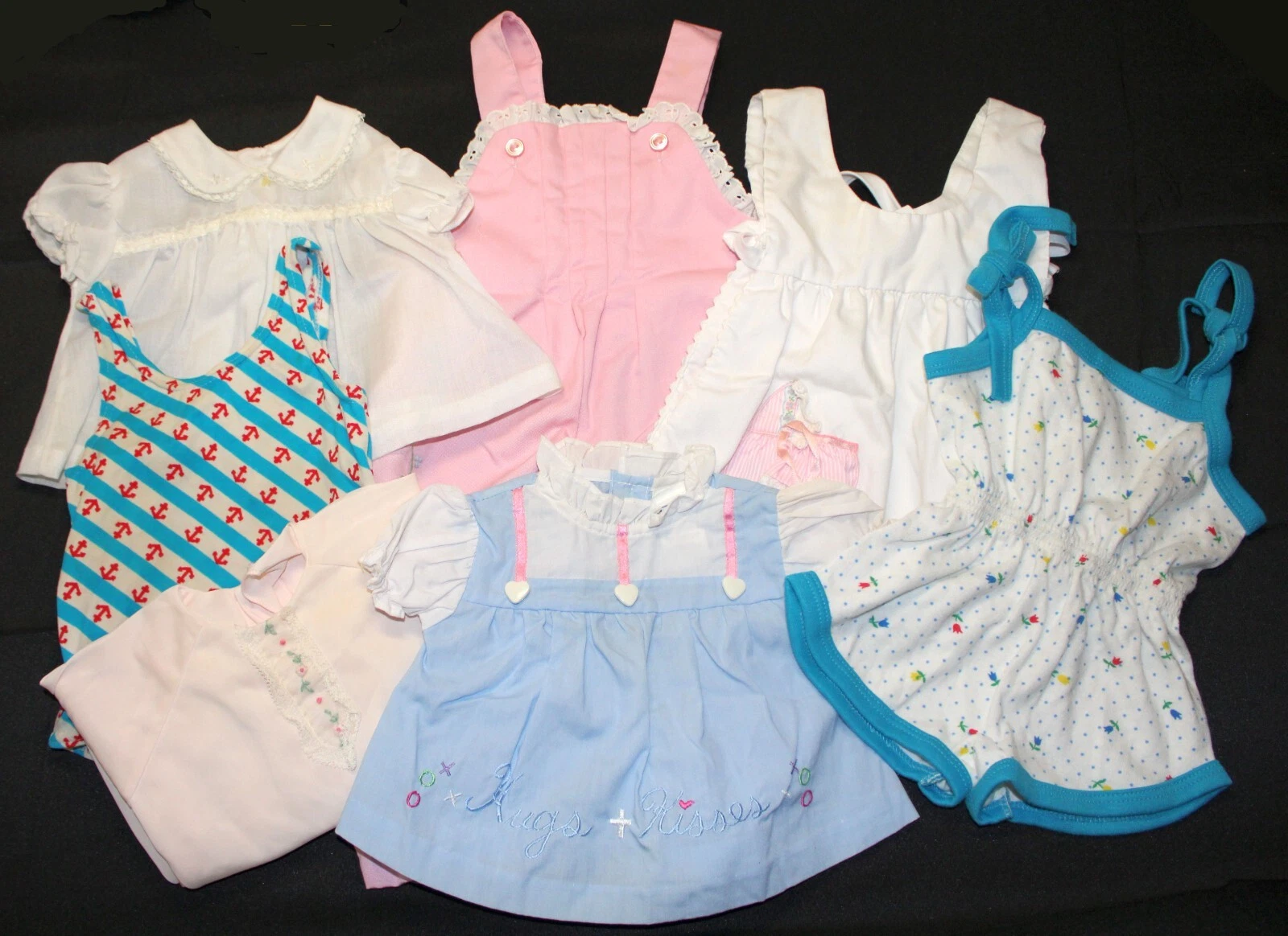 VTG Lot Of 7 Pcs Baby Girl Clothes Newborn To 18 Mos. Overalls Romper Swimsuit +