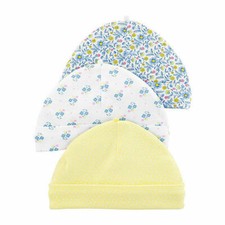 Carters Baby Girl 3 PK Caps Floral Prints Yellow W White Polka Dots 0-3 Mo NEW
