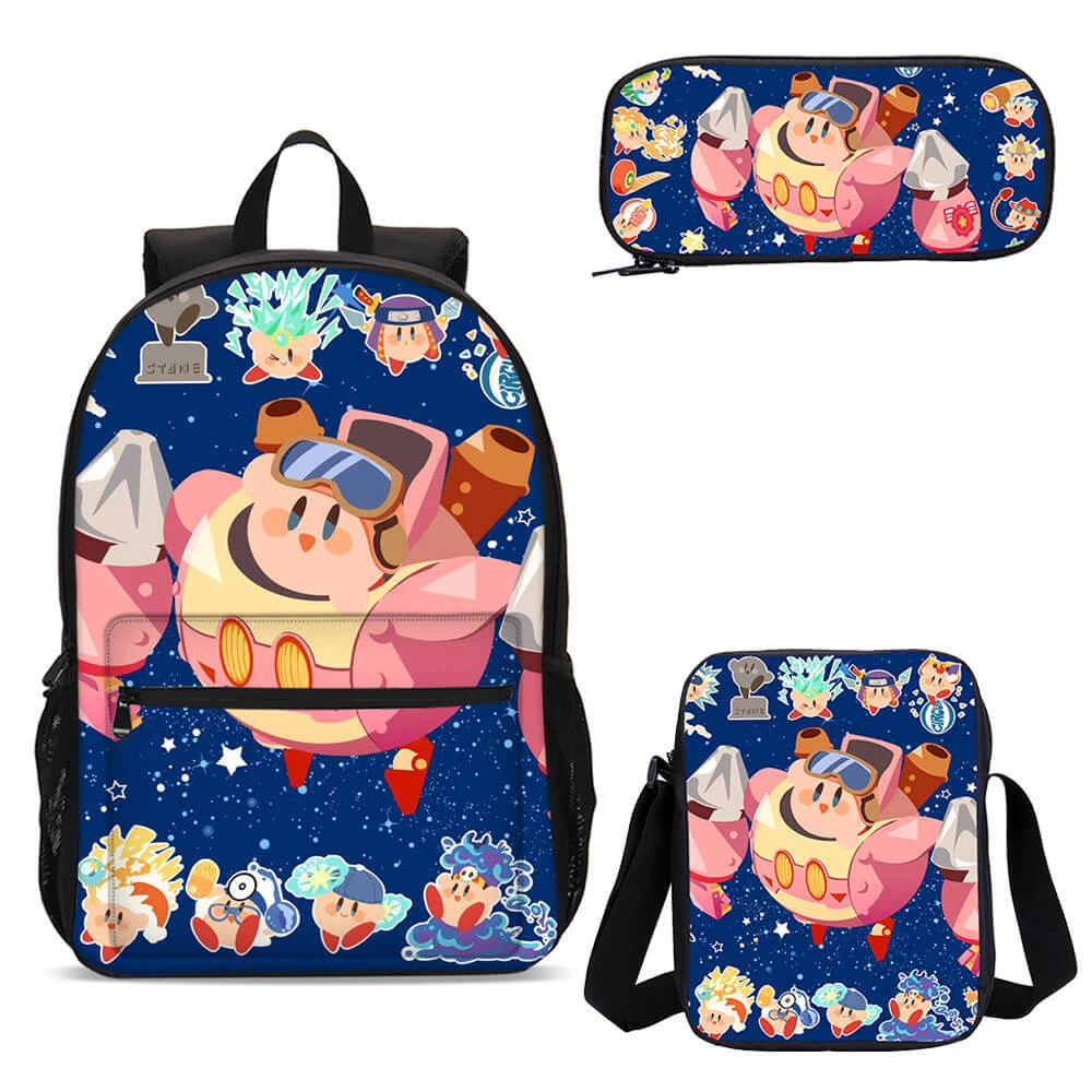 Kirby Cartoon Game Backpack Set, Back to School Gift for Kid