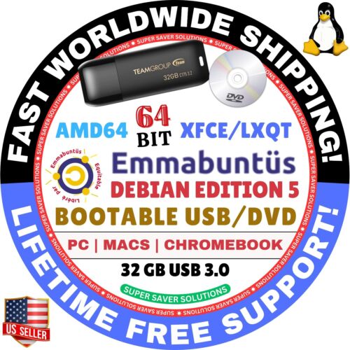 EMMABUNTUS LINUX OS LIVE BOOT USB, DVD DEBIAN UBUNTU XUBUNTU, 64 bits, MAC/PC - Imagen 14 de 15