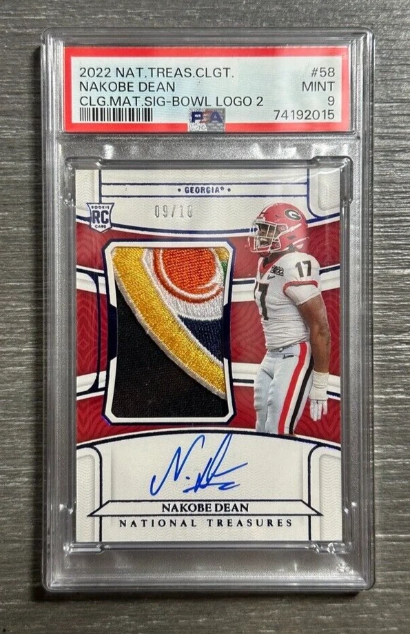 Nakobe Dean Panini National Treasures Collegiate #58 College Materials Signature-Bowl Logo 2