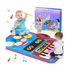 2-in-1 Musical Mat Toys for 1 2 3 4 5 Year Old, Piano Keyboard  Drum Set wit...