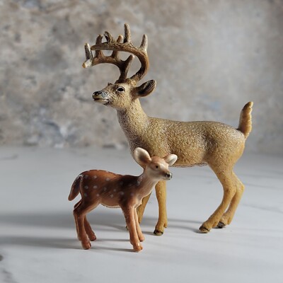 VINTAGE SCHLEICH BUCK & SPOTTED FAWN FIGURINES