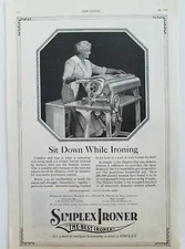 1920 Simplex ironer sit down while ironing old woman gray hair ad