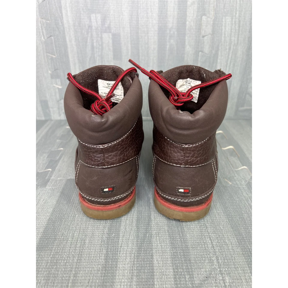 Tommy Hilfiger Botas de Caza Niños EE. UU. Talla 4 Marrón Con Cordones Mocasín Medio Top Foto 4 de 4