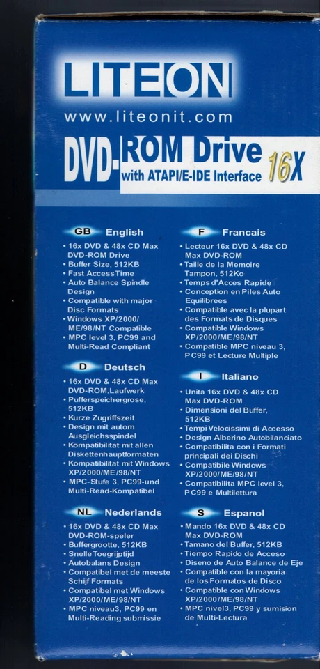 Unidad de DVD-ROM interna LITE-ON XJ-HD166S (beige) IDE/PATA 2003 y caja (vintage) Foto 3 de 4