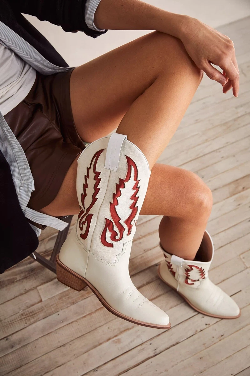 Free People x Mutma Colorado Springs Western Cowboy Boots Ivory Sz 7 $398