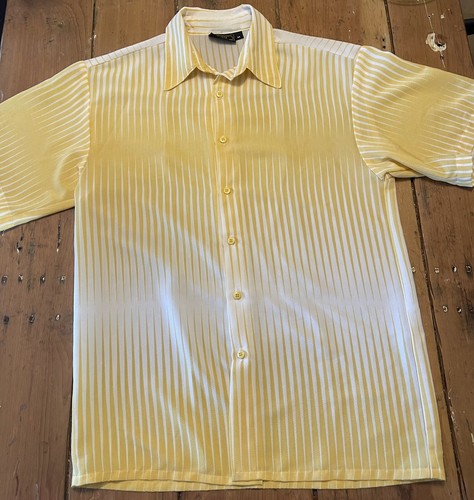 MONZINI Collection Short Sleeve Yellow Ombre Striped Shirt MADE IN USA Medium - Picture 3 of 6
