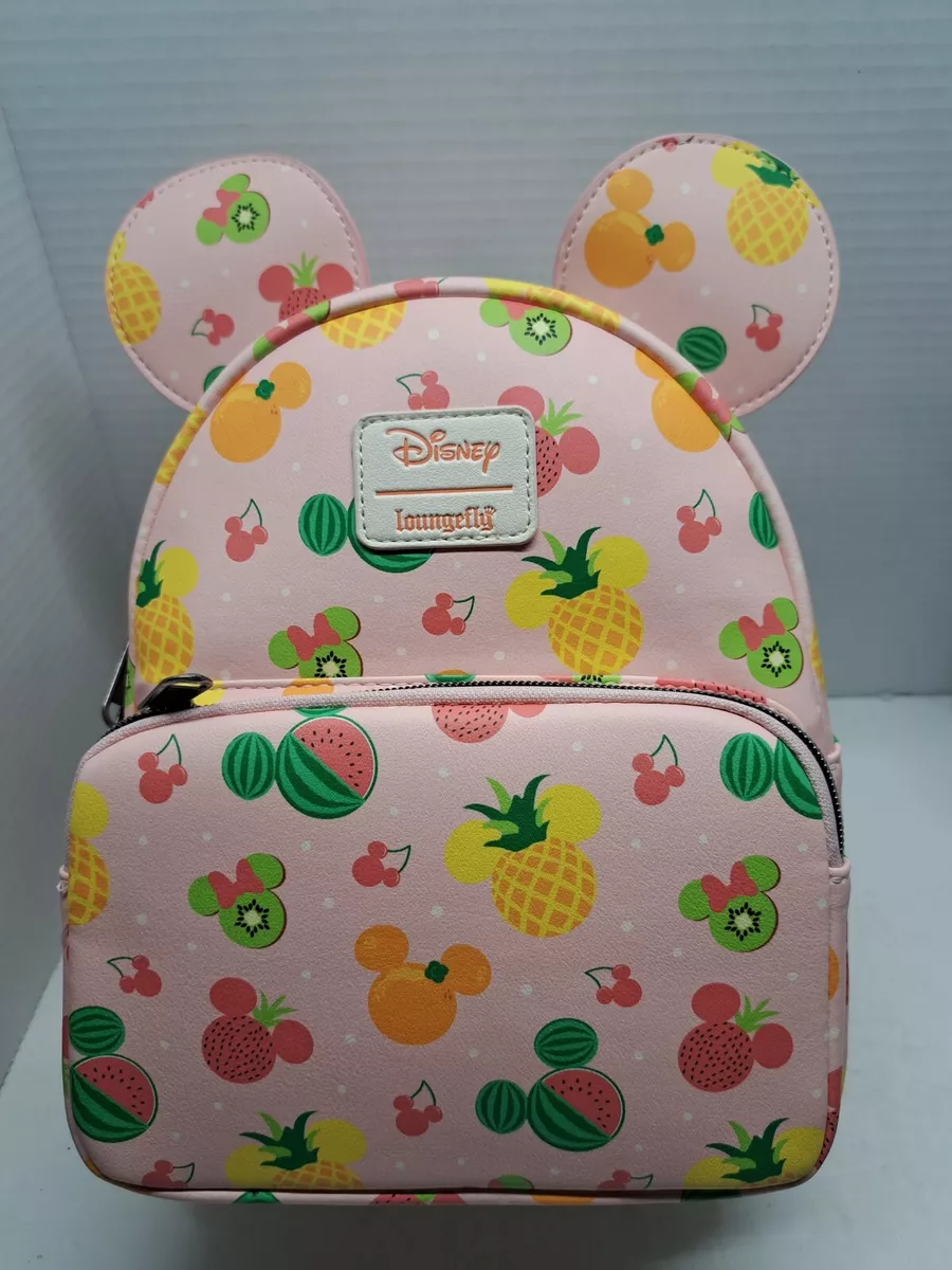 Rare Loungefly Disney Mickey Mouse Summer Fruit Icons Mini Backpack 3D Ears NWT