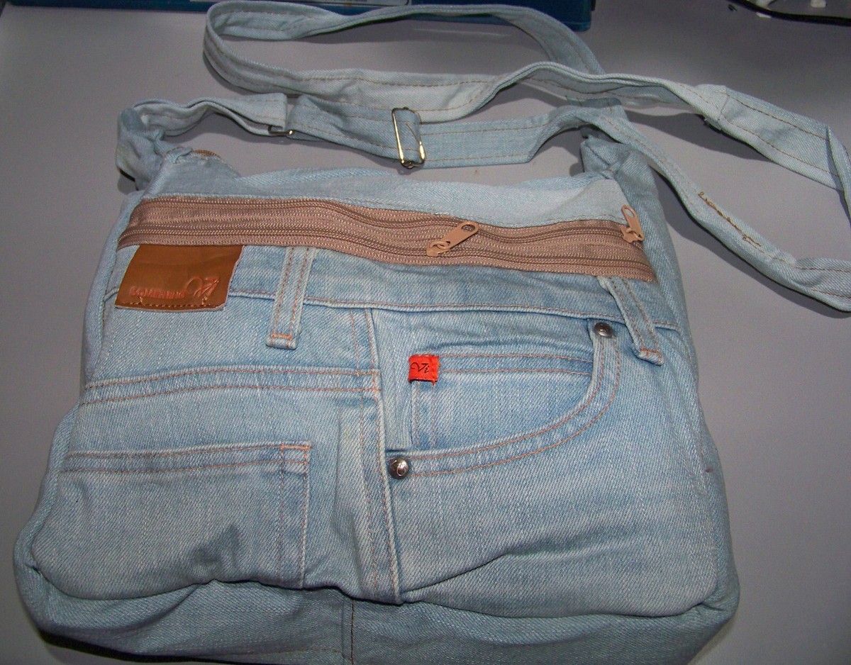 Recycled Denim Jean Crossbody Bag Purse 4494 Sz Medium 12 x 9