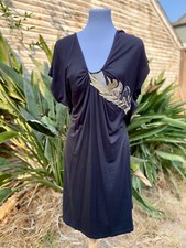ELIJAH Women's Black Tencel Draped Jersey Jeweled Beaded Evening Dress SIZE S