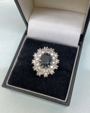 18k White Gold 2.12ct Sapphire & 1.0ct Diamond Princess Diana Style Cluster Ring